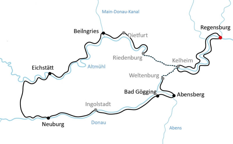 Karte Donau Altmühl Rundtour