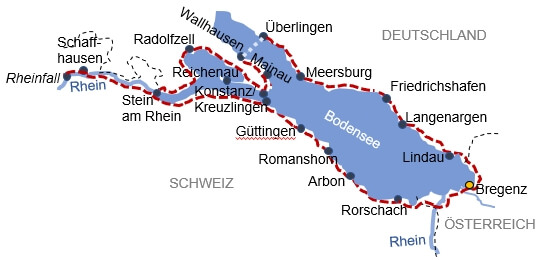 Karte zur Radreise Bodensee Premiumtour