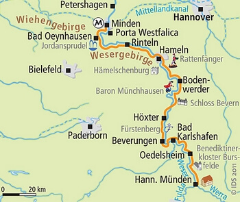 Karte Weserradweg Hann. Münden bis Minden