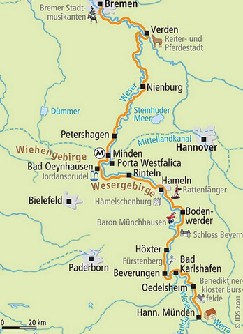Karte Weserradweg bis Bremen