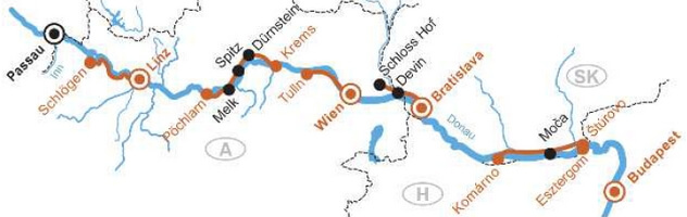 Karte Rad & Schiff Primadonna bis Budapest