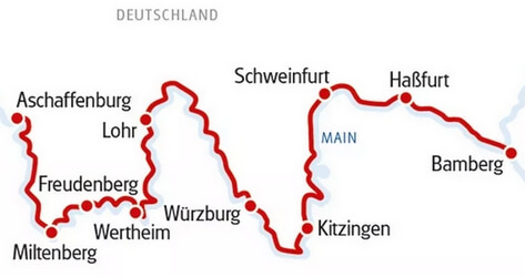 Karte Main Rad & Schiff zwischen Aschaffenburg und Bamberg