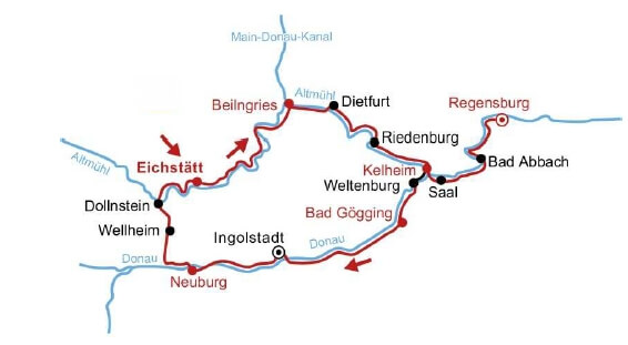 Karte Donau Altmühl Rundtour