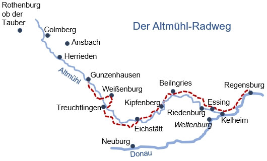 Karte Radreise Altmühltal kompakt 6 Tage