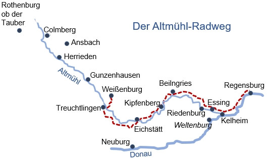 Karte Radreise Altmühltal Kurztour 5 Tage