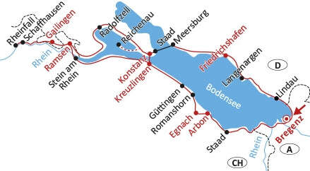 Karte Bodensee-Radreise Klassiktour ab Bregenz