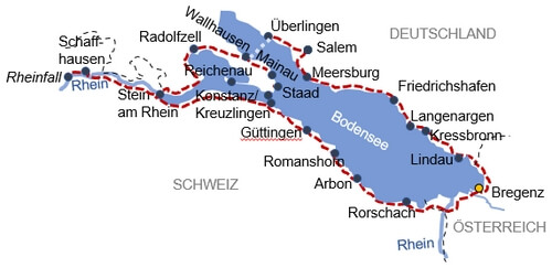 Karte zur Radreise Bodensee Erlebnistour