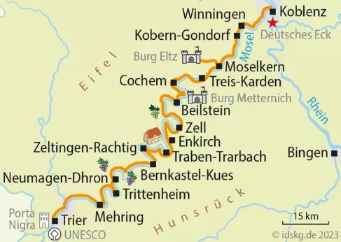 Karte Mosel-Radreise Trier-Koblenz